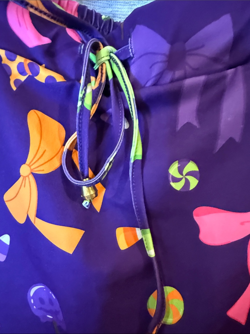 Bow & Candy Print Purple Drawstring Mini Skirt - Picture 6 of 9
